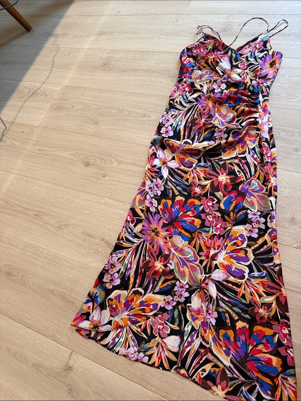 Vici Black Floral Slip Dress with Multicolor Blooms